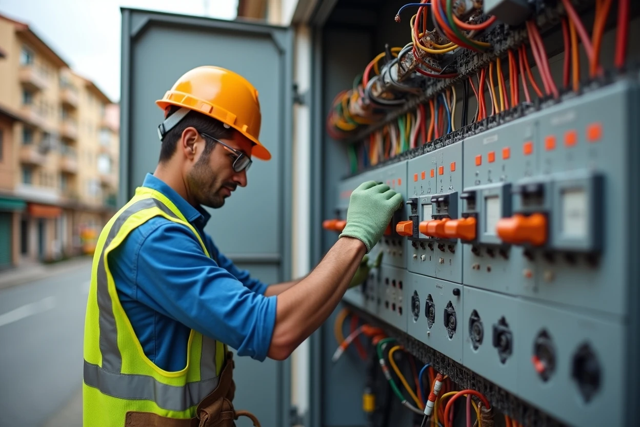 Panel eléctrico de un local comercial abierto para revisión
