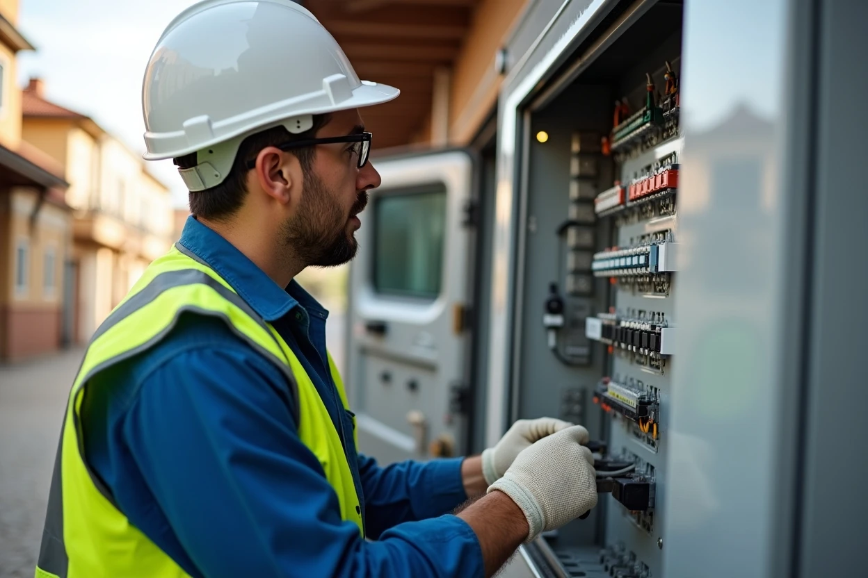 Técnico revisando un tablero eléctrico en un local